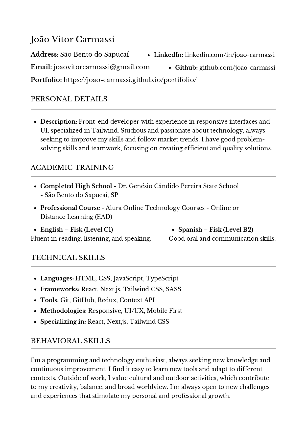 Professional Resume in English